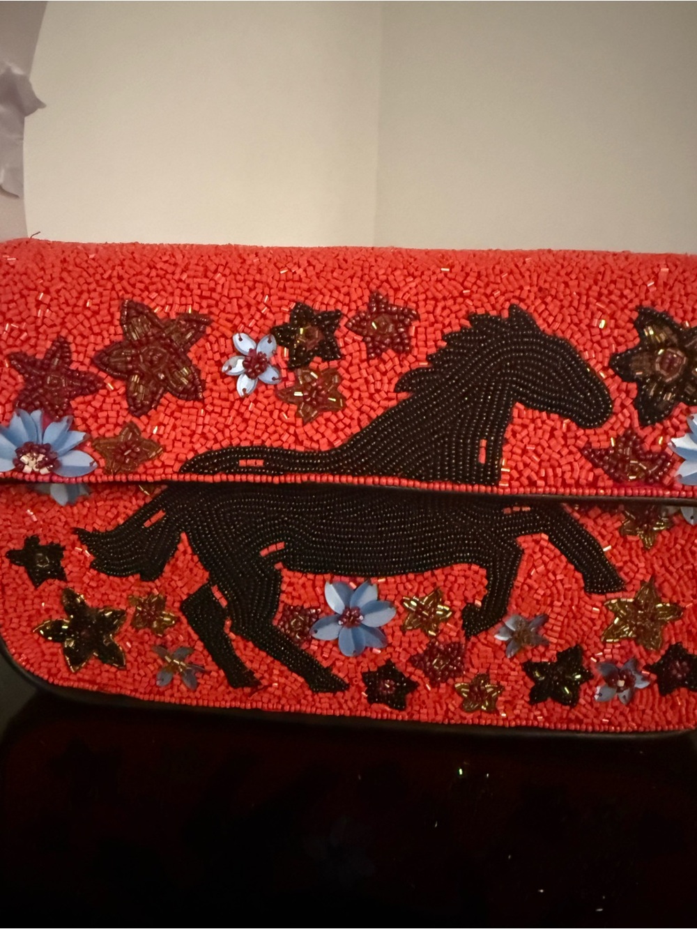 Staud Tommy Red Floral Horse Beaded Shoulder Bag limited Run - Picture 6 of 11